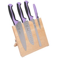 Mercer Culinary M21980PU Millennia Colors® 5-Piece Rubberwood Magnetic Board and Allergen Safe Purple Handle Knife Set