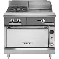 Vulcan V2BG8TC-LP V Series Liquid Propane 36" 2 Burner Heavy-Duty Thermostatic Range with 18" Right Side Griddle and Convection Oven Base - 128,000 BTU