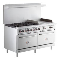 Cooking Performance Group S60-G24-N Natural Gas 6 Burner 60 inch Range with 24 inch Griddle and 2 Standard Ovens - 280,000 BTU