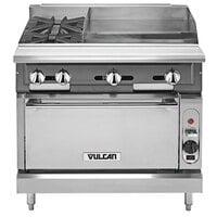 Vulcan V2BG4TC-NAT V Series Natural Gas 36" 2 Burner Heavy-Duty Thermostatic Range with 24" Right Side Griddle and Convection Oven Base - 158,000 BTU
