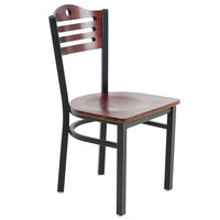 Lancaster Table & Seating Black Finish Side Chair with Mahogany Wood Seat and Back - Assembled