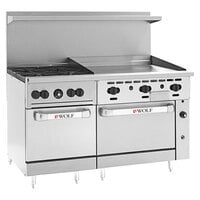 Wolf C60SS-4B36GP Challenger XL Series Liquid Propane 60" Manual Range with 4 Burners, 36" Right Side Griddle, and 2 Standard Ovens - 238,000 BTU