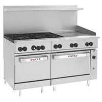 Wolf C60SS-6B24GTP Challenger XL Series Liquid Propane 60" Thermostatic Range with 6 Burners, 24" Right Side Griddle, and 2 Standard Ovens - 278,000 BTU