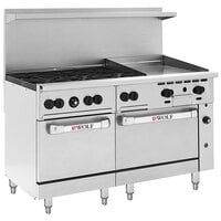 Wolf C60SC-6B24GTP Challenger XL Series Liquid Propane 60" Thermostatic Range with 6 Burners, 24" Right Side Griddle, 1 Standard, and 1 Convection Oven - 278,000 BTU