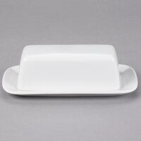10 Strawberry Street RB0034 Classic White 8 1/4" x 4 5/8" White Porcelain Covered Butter Dish - 12/Case