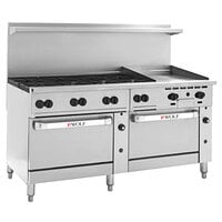 Wolf C72SS-8B24GTP Challenger XL Series Liquid Propane 72" Thermostatic Range with 8 Burners, 24" Right Side Griddle, and 2 Standard Ovens - 350,000 BTU