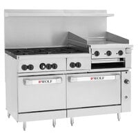 Wolf by Vulcan C60SS-6B24GBP Challenger XL Series Liquid Propane 60" Manual Range with 6 Burners, 24" Right Side Griddle/Broiler, 2 Standard Ovens - 268,000 BTU