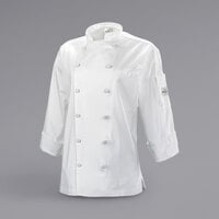 Mercer Culinary Renaissance® M62060 Women's Lightweight White Customizable Traditional Neck Chef Jacket
