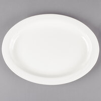 Libbey 950038423 Cascade 13 1/4" x 9 5/8" Ivory (American White) Oval Medium Rim Flint Porcelain Platter - 12/Case