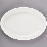 Libbey 950038425 Cascade 12" x 8 5/8" Ivory (American White) Oval Medium Rim Flint Porcelain Platter - 12/Case