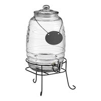 Acopa 2.5 Gallon Barrel Glass Beverage Dispenser with Chalkboard Sign and Black Stand