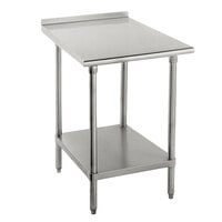 16 Gauge Advance Tabco FAG-300 30" x 30" Stainless Steel Work Table with 1 1/2" Backsplash and Galvanized Undershelf