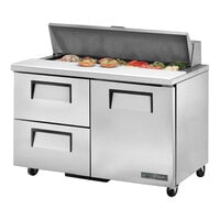 True TSSU-48-12D-2-HC 48 3/8" Refrigerated Sandwich Prep Table with Right Door and Two Drawers