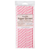 Creative Converting 051160 7 3/4" Jumbo Candy Pink / White Stripe Paper Straw - 144/Case