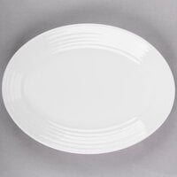 Tuxton FPH-125 Pacifica 12 5/8" x 9 3/8" Bright White Embossed Oval China Platter - 12/Case