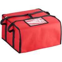 Choice Insulated Pizza Delivery Bag Red Nylon 16 1/2" x 16 1/2" x 8 1/2" - Holds Up To (4) 12" or 14" Pizza Boxes