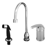 T&S B-2744 Single Lever Faucet with Remote On/Off Control Base, 5 9/16" Rigid Gooseneck Assembly, Sidespray, and Flexible Stainless Steel Water Connectors ADA