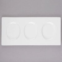 Libbey 905356915 Slenda 12 1/4" x 6" Rectangular Royal Rideau White 3 Well Porcelain Tray - 12/Case