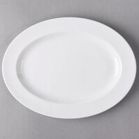 Libbey 905356831 Slenda 13 1/2" x 10 3/8" Oval Royal Rideau White Wide Rim Porcelain Platter - 12/Case