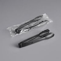 Visions 9 inch Individually Wrapped Extra Heavy-Duty Black Disposable Polypropylene Tongs - 24/Case