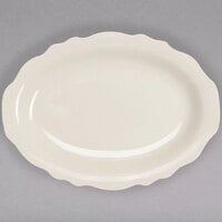 Homer Laughlin by Steelite International HL52500 Carolyn 9 7/8" x 7 5/8" Ivory (American White) Scalloped Edge Oval Platter - 24/Case
