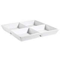 CAC CMP-D12 12" Bright White Porcelain Square 4 Compartment Tasting Tray - 12/Case