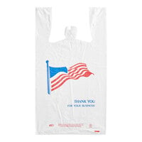 Choice 1/6 Standard Size White "American Flag" Heavy-Duty Plastic T-Shirt Bag - 500/Case