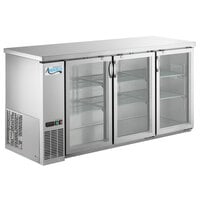 Avantco UBB-72G-HC-S 73 inch Stainless Steel Counter Height Narrow Glass Door Back Bar Refrigerator with LED Lighting