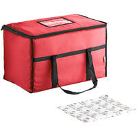 Choice Insulated Food Delivery Bag / Pan Carrier with Microcore Thermal Hot or Cold Pack Kit, Red Nylon, 23" x 13" x 15"