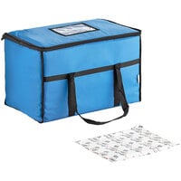 Choice Insulated Food Delivery Bag / Pan Carrier with Microcore Thermal Hot or Cold Pack Kit, Blue Nylon, 23" x 13" x 15"