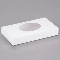 7 1/2" x 4" x 1 1/8" White 1/2 lb. 1-Piece Candy Box with Oval Window   - 25/Pack