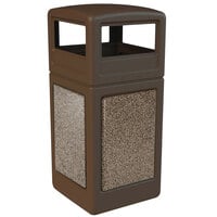 Commercial Zone 72045599 StoneTec 42 Gallon Brown Square Decorative Waste Receptacle with Riverstone Panels and Dome Lid