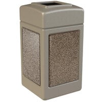 Commercial Zone 720315 StoneTec 42 Gallon Beige Square Decorative Waste Receptacle with Riverstone Panels
