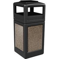 Commercial Zone 72055299 StoneTec 42 Gallon Black Square Decorative Waste Receptacle with Riverstone Panels and Ashtray Dome Lid