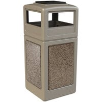 Commercial Zone 72051599 StoneTec 42 Gallon Beige Square Decorative Waste Receptacle with Riverstone Panels and Ashtray Dome Lid