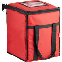 Choice Insulated Food Delivery Bag Red Nylon 13" x 13" x 16" - Holds (6) 2 1/2" Deep 1/2 Size Pans or (18) 2 Qt. Container