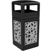 Commercial Zone 732926199 42 Gallon Black Square Trash Receptacle with Stainless Steel Intermingle Panels and Dome Lid