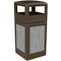 Commercial Zone 732906299 42 Gallon Brown Square Trash Receptacle with Stainless Steel Horizontal Line Panels and Dome Lid
