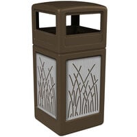 Commercial Zone 732916299 42 Gallon Brown Square Trash Receptacle with Stainless Steel Reed Panels and Dome Lid