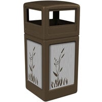 Commercial Zone 732996299 42 Gallon Brown Square Trash Receptacle with Stainless Steel Cattail Panels and Dome Lid