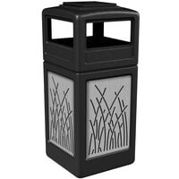 Commercial Zone 733016199 42 Gallon Black Square Trash Receptacle with Stainless Steel Reed Panels and Ashtray Lid