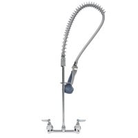 T&S B-0133-08C EasyInstall Wall Mounted 33 1/4" High Pre-Rinse Faucet with Adjustable 8" Centers, Ergonomic Low Flow Spray Valve, and 44" Hose