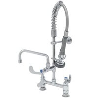 T&S MPZ-8DWN-08-CR EasyInstall Deck Mounted 24 9/16" High Mini Pre-Rinse Faucet with Adjustable 8" Centers, 4" Wrist Action Handles, 24" Hose, 8" Add-On Faucet, and 6" Wall Bracket