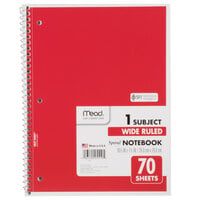 Mead 05510 7 1/2" x 10 1/2" Assorted Color Legal Rule 1 Subject Spiral Bound Notebook - 70 Sheets