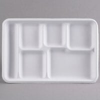 Huhtamaki Chinet 22021 12 1/2" x 8 1/2" White Molded Fiber / Pulp 6 Compartment Cafeteria Tray - 500/Case