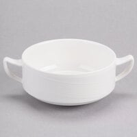 Reserve by Libbey 987659326 Silk 12.5 oz. Round Royal Rideau White Stacking Two Handled Porcelain Soup Cup - 36/Case