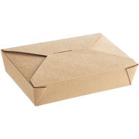 Choice 7 3/4" x 5 1/2" x 2" Kraft Microwavable Folded Paper #2 Take-Out Container - 50/Pack