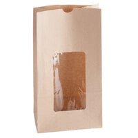 Choice 6" x 11 1/8" 6 lb. Brown Kraft Paper Cookie / Coffee / Donut Bag with Window - 50/Pack