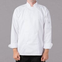 Mercer Culinary Genesis® M61010 Unisex White Customizable Traditional Neck Long Sleeve Chef Jacket