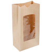 Choice 5" x 9 5/8" 4 lb. Brown Kraft Paper Cookie / Coffee / Donut Bag with Polyethylene Window - 50/Pack